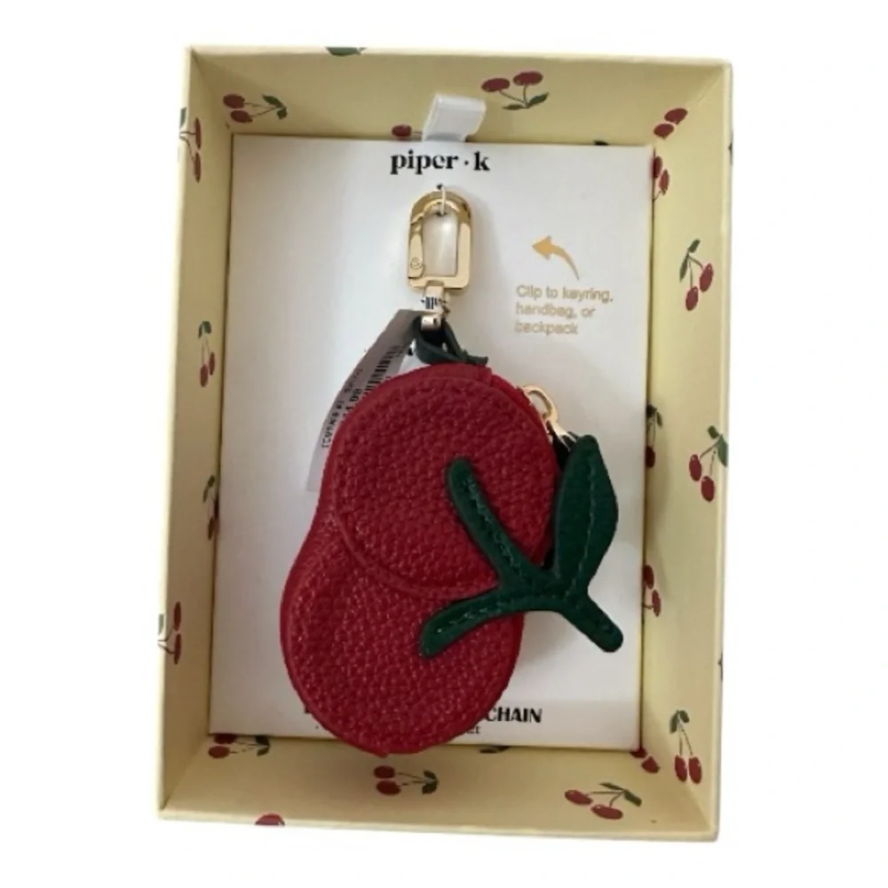 Piper K Cherry Keychain - Bag Charm Ear Bud Case | Coin Purse in New Gift‎ Box